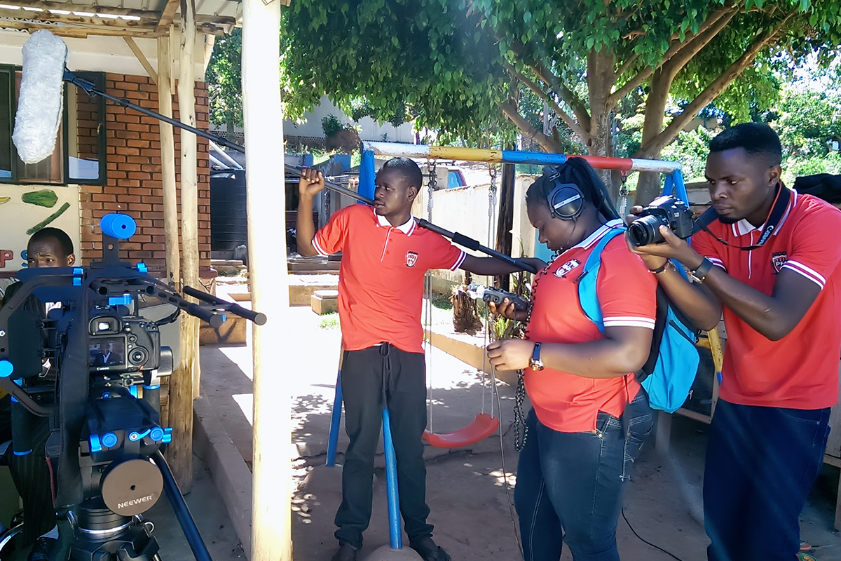 Students learning sound recording during their onlocation hands on practicals at Proline Film Academy