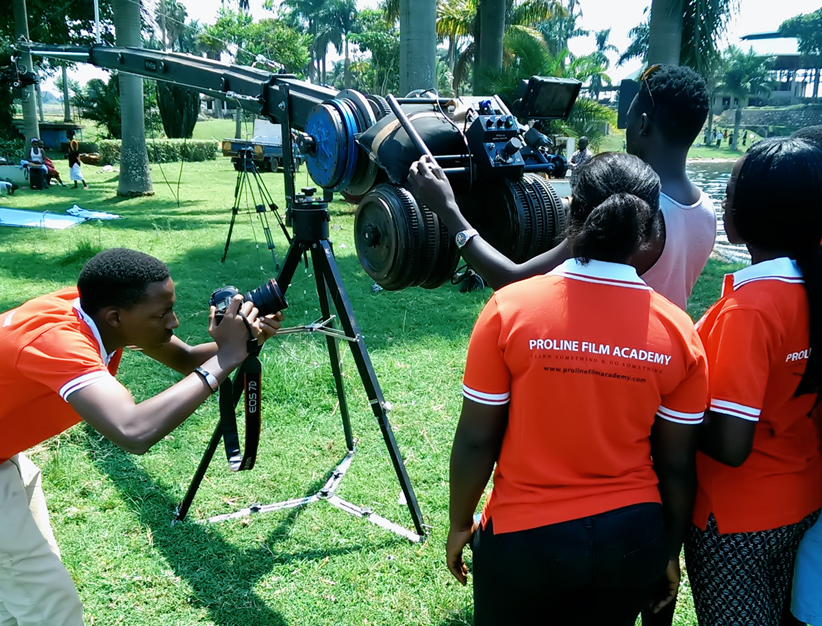 Film students learning motion camera cranes and jibs at Proline Film Academy